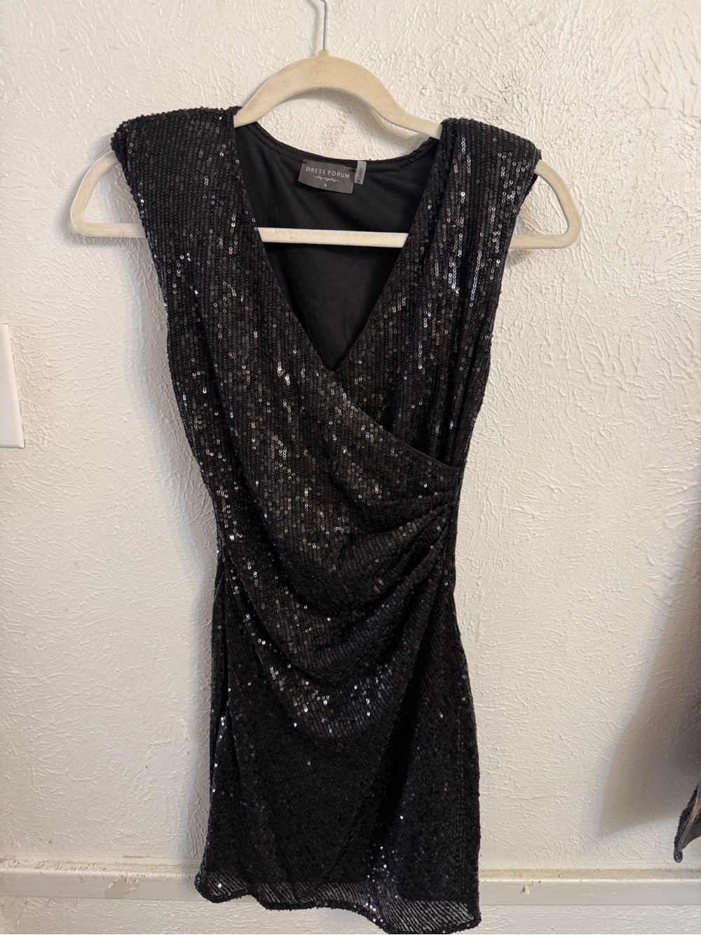 Dress Forum Black Sequin Draped V-Neck Mini Dress